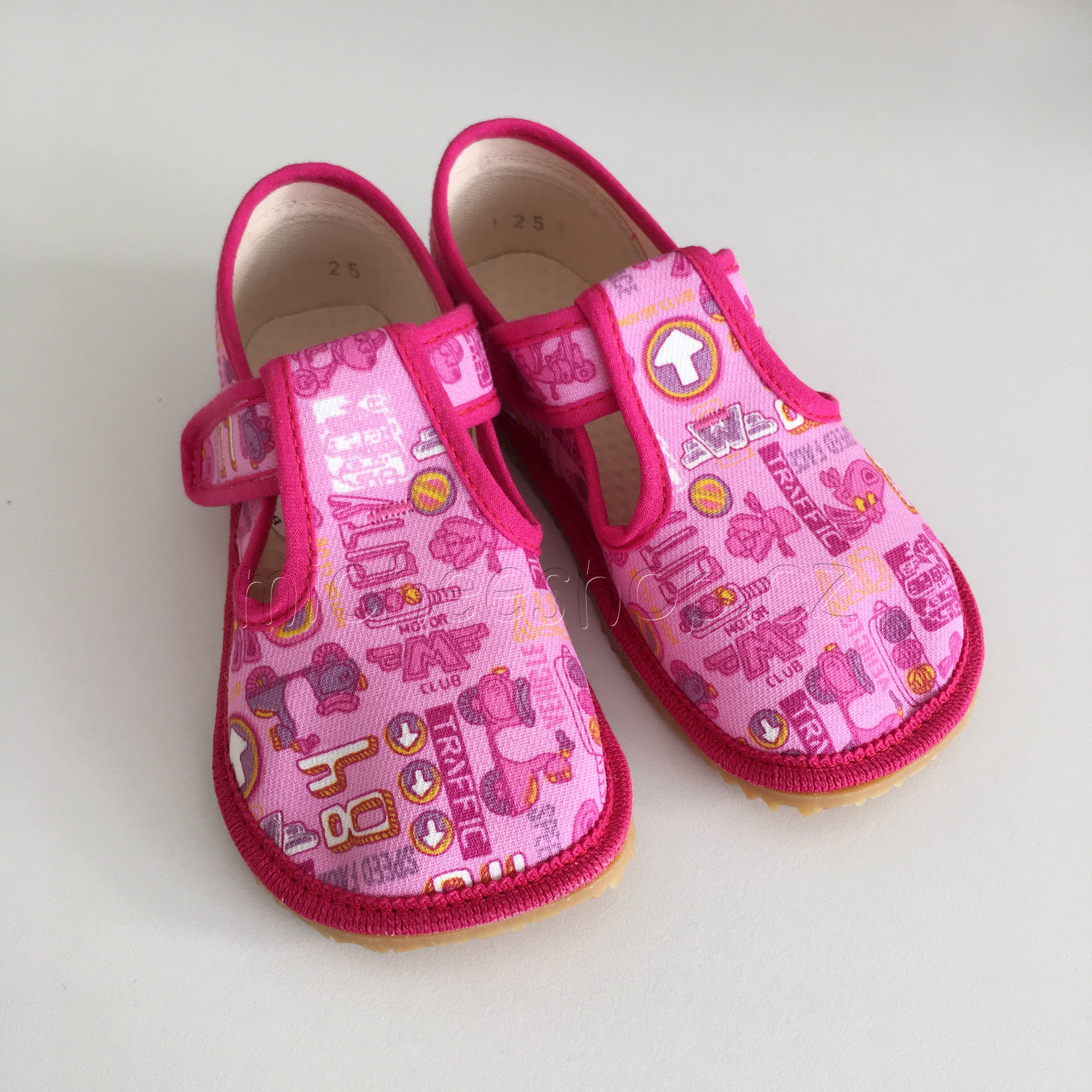 Beda Barefoot Textilní obuv BF 060010/W růžové znaky